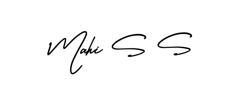 You should practise on your own different ways (AmerikaSignatureDemo-Regular) to write your name (Mahi S S) in signature. don't let someone else do it for you. Mahi S S signature style 3 images and pictures png