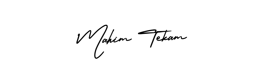 You should practise on your own different ways (AmerikaSignatureDemo-Regular) to write your name (Mahim Tekam) in signature. don't let someone else do it for you. Mahim Tekam signature style 3 images and pictures png