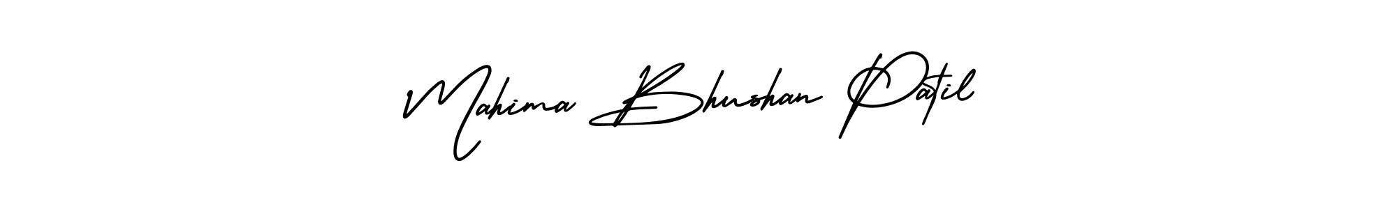 You should practise on your own different ways (AmerikaSignatureDemo-Regular) to write your name (Mahima Bhushan Patil) in signature. don't let someone else do it for you. Mahima Bhushan Patil signature style 3 images and pictures png