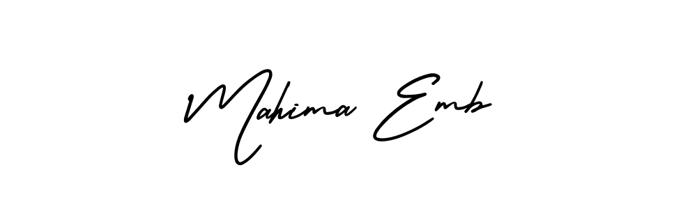 Similarly AmerikaSignatureDemo-Regular is the best handwritten signature design. Signature creator online .You can use it as an online autograph creator for name Mahima Emb. Mahima Emb signature style 3 images and pictures png