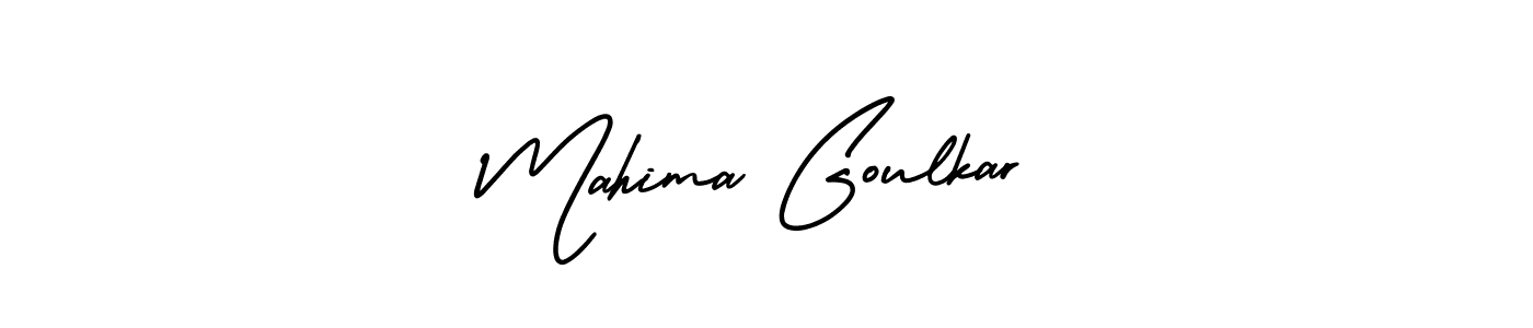 The best way (AmerikaSignatureDemo-Regular) to make a short signature is to pick only two or three words in your name. The name Mahima Goulkar include a total of six letters. For converting this name. Mahima Goulkar signature style 3 images and pictures png