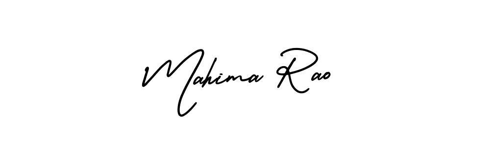 You should practise on your own different ways (AmerikaSignatureDemo-Regular) to write your name (Mahima Rao) in signature. don't let someone else do it for you. Mahima Rao signature style 3 images and pictures png
