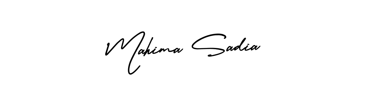 You should practise on your own different ways (AmerikaSignatureDemo-Regular) to write your name (Mahima Sadia) in signature. don't let someone else do it for you. Mahima Sadia signature style 3 images and pictures png