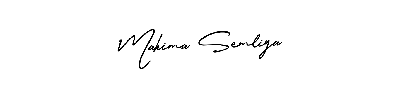 You should practise on your own different ways (AmerikaSignatureDemo-Regular) to write your name (Mahima Semliya) in signature. don't let someone else do it for you. Mahima Semliya signature style 3 images and pictures png