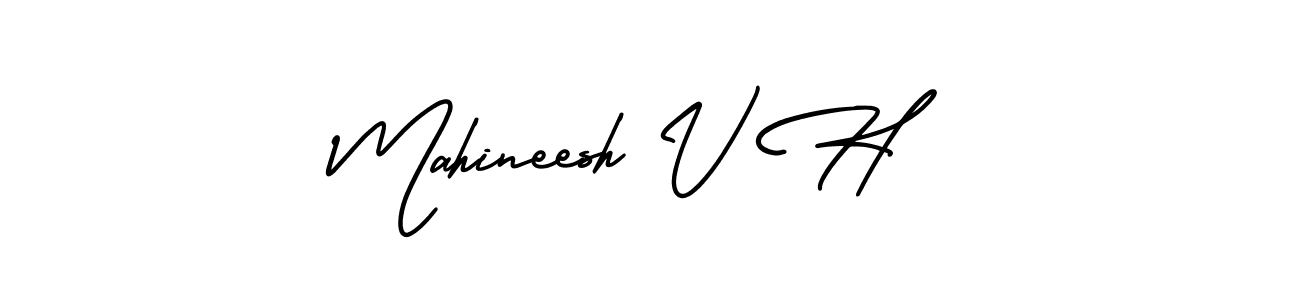 You should practise on your own different ways (AmerikaSignatureDemo-Regular) to write your name (Mahineesh V H) in signature. don't let someone else do it for you. Mahineesh V H signature style 3 images and pictures png