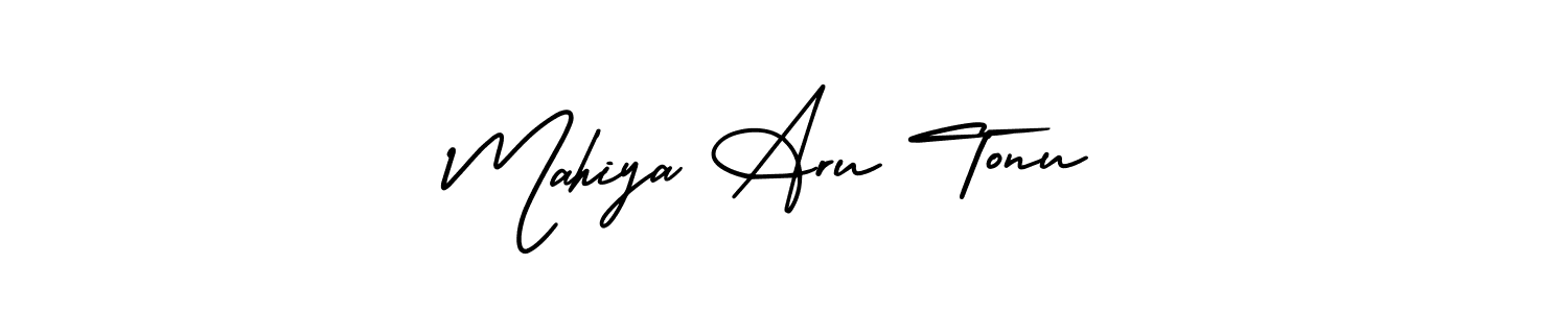 You should practise on your own different ways (AmerikaSignatureDemo-Regular) to write your name (Mahiya Aru Tonu) in signature. don't let someone else do it for you. Mahiya Aru Tonu signature style 3 images and pictures png