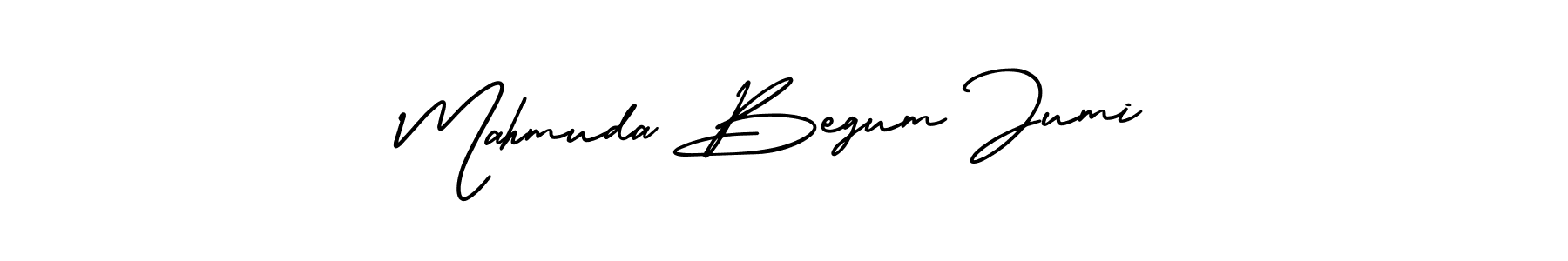 You should practise on your own different ways (AmerikaSignatureDemo-Regular) to write your name (Mahmuda Begum Jumi) in signature. don't let someone else do it for you. Mahmuda Begum Jumi signature style 3 images and pictures png