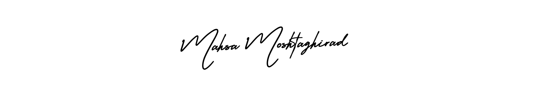You should practise on your own different ways (AmerikaSignatureDemo-Regular) to write your name (Mahsa Moshtaghirad) in signature. don't let someone else do it for you. Mahsa Moshtaghirad signature style 3 images and pictures png