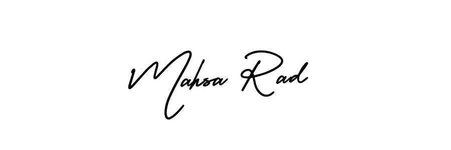 This is the best signature style for the Mahsa Rad name. Also you like these signature font (AmerikaSignatureDemo-Regular). Mix name signature. Mahsa Rad signature style 3 images and pictures png