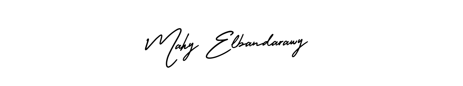 You should practise on your own different ways (AmerikaSignatureDemo-Regular) to write your name (Mahy Elbandarawy) in signature. don't let someone else do it for you. Mahy Elbandarawy signature style 3 images and pictures png