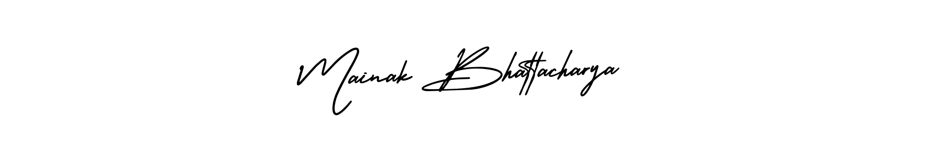 You should practise on your own different ways (AmerikaSignatureDemo-Regular) to write your name (Mainak Bhattacharya) in signature. don't let someone else do it for you. Mainak Bhattacharya signature style 3 images and pictures png