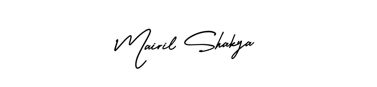 You should practise on your own different ways (AmerikaSignatureDemo-Regular) to write your name (Mairil Shakya) in signature. don't let someone else do it for you. Mairil Shakya signature style 3 images and pictures png