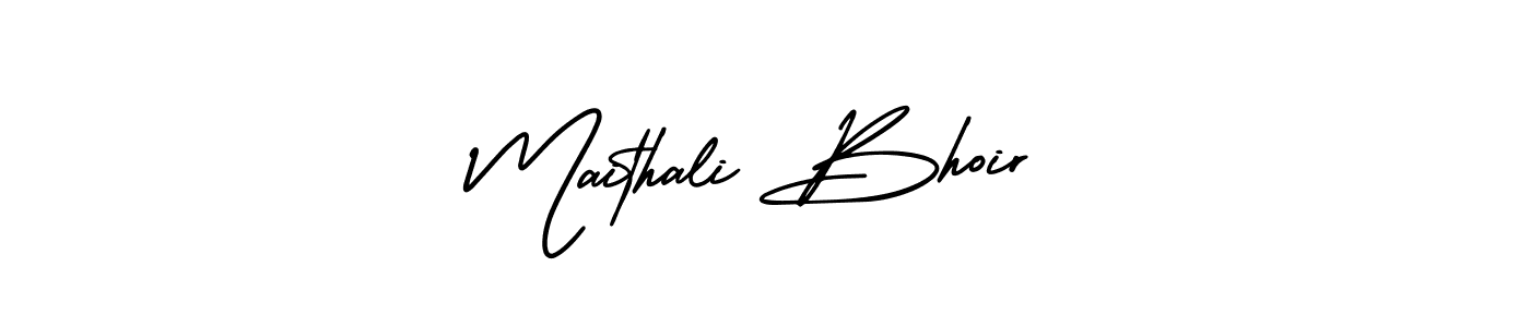 The best way (AmerikaSignatureDemo-Regular) to make a short signature is to pick only two or three words in your name. The name Maithali Bhoir include a total of six letters. For converting this name. Maithali Bhoir signature style 3 images and pictures png