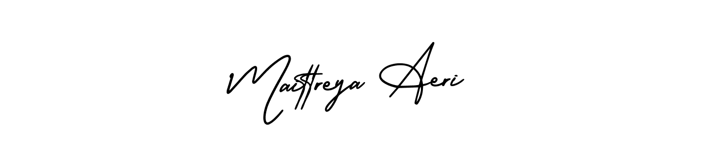 You should practise on your own different ways (AmerikaSignatureDemo-Regular) to write your name (Maittreya Aeri) in signature. don't let someone else do it for you. Maittreya Aeri signature style 3 images and pictures png