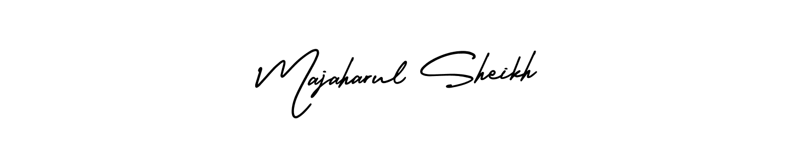 You should practise on your own different ways (AmerikaSignatureDemo-Regular) to write your name (Majaharul Sheikh) in signature. don't let someone else do it for you. Majaharul Sheikh signature style 3 images and pictures png