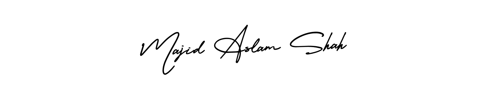 The best way (AmerikaSignatureDemo-Regular) to make a short signature is to pick only two or three words in your name. The name Majid Aslam Shah include a total of six letters. For converting this name. Majid Aslam Shah signature style 3 images and pictures png