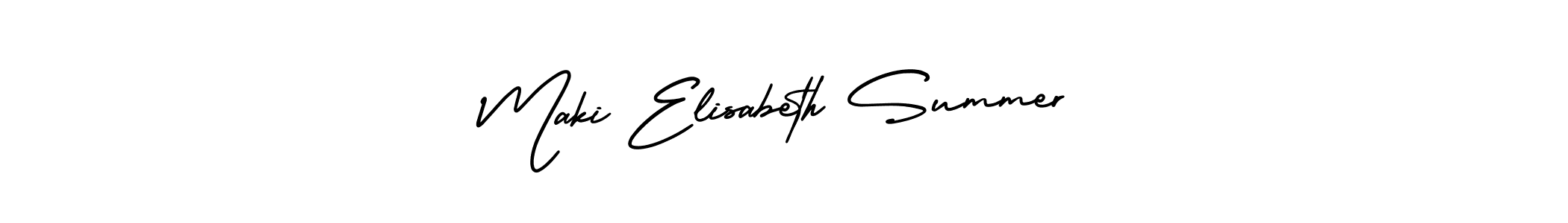 You should practise on your own different ways (AmerikaSignatureDemo-Regular) to write your name (Maki Elisabeth Summer) in signature. don't let someone else do it for you. Maki Elisabeth Summer signature style 3 images and pictures png