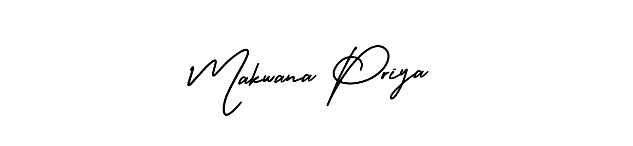 You should practise on your own different ways (AmerikaSignatureDemo-Regular) to write your name (Makwana Priya) in signature. don't let someone else do it for you. Makwana Priya signature style 3 images and pictures png