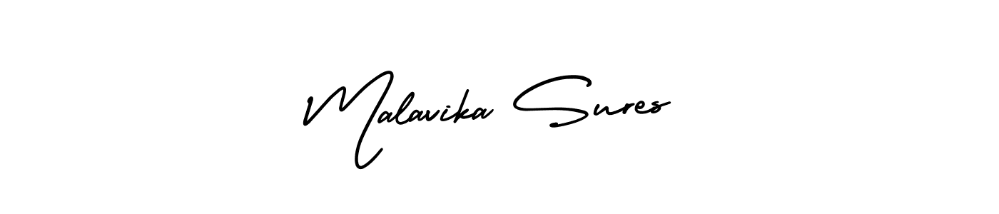 This is the best signature style for the Malavika Sures name. Also you like these signature font (AmerikaSignatureDemo-Regular). Mix name signature. Malavika Sures signature style 3 images and pictures png