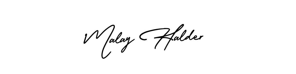 You should practise on your own different ways (AmerikaSignatureDemo-Regular) to write your name (Malay Halder) in signature. don't let someone else do it for you. Malay Halder signature style 3 images and pictures png