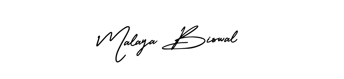 The best way (AmerikaSignatureDemo-Regular) to make a short signature is to pick only two or three words in your name. The name Malaya Biswal include a total of six letters. For converting this name. Malaya Biswal signature style 3 images and pictures png