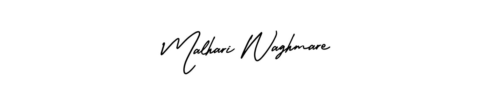 You should practise on your own different ways (AmerikaSignatureDemo-Regular) to write your name (Malhari Waghmare) in signature. don't let someone else do it for you. Malhari Waghmare signature style 3 images and pictures png