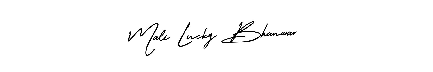 You should practise on your own different ways (AmerikaSignatureDemo-Regular) to write your name (Mali Lucky Bhanwar) in signature. don't let someone else do it for you. Mali Lucky Bhanwar signature style 3 images and pictures png