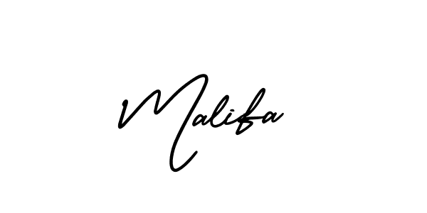 Use a signature maker to create a handwritten signature online. With this signature software, you can design (AmerikaSignatureDemo-Regular) your own signature for name Malifa. Malifa signature style 3 images and pictures png