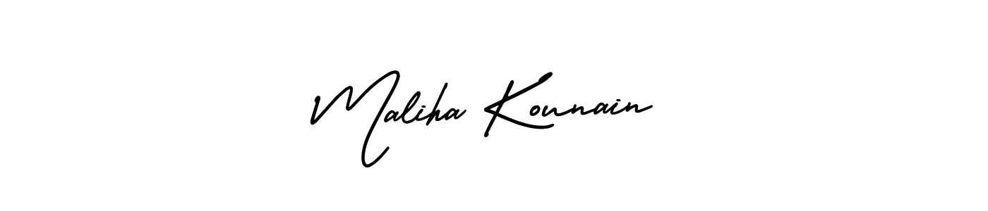 You should practise on your own different ways (AmerikaSignatureDemo-Regular) to write your name (Maliha Kounain) in signature. don't let someone else do it for you. Maliha Kounain signature style 3 images and pictures png