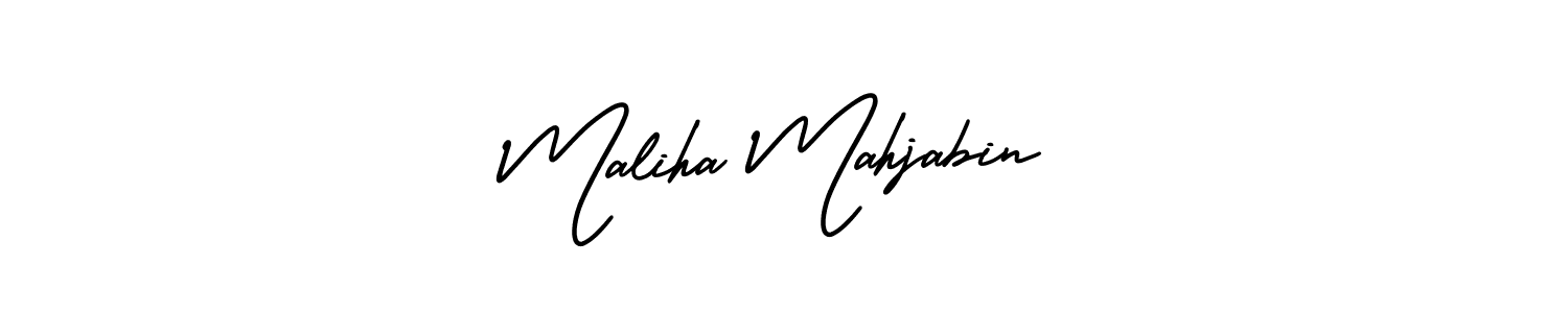 You should practise on your own different ways (AmerikaSignatureDemo-Regular) to write your name (Maliha Mahjabin) in signature. don't let someone else do it for you. Maliha Mahjabin signature style 3 images and pictures png