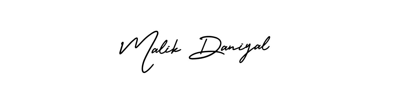 This is the best signature style for the Malik Daniyal name. Also you like these signature font (AmerikaSignatureDemo-Regular). Mix name signature. Malik Daniyal signature style 3 images and pictures png