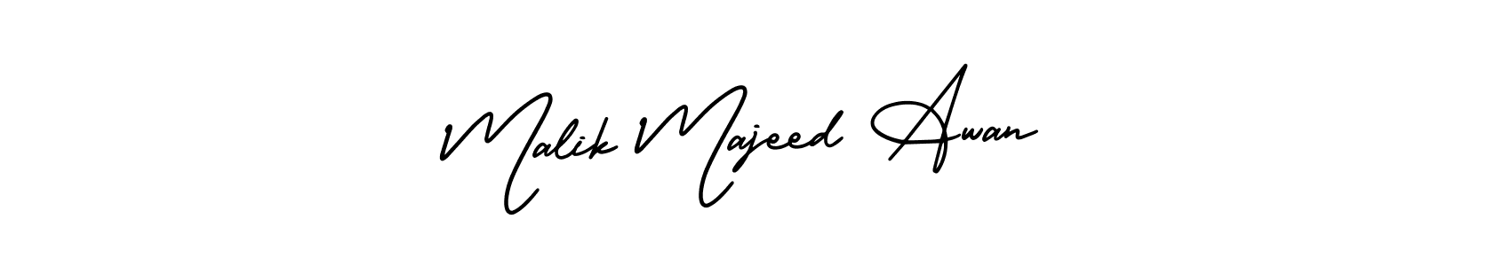 You should practise on your own different ways (AmerikaSignatureDemo-Regular) to write your name (Malik Majeed Awan) in signature. don't let someone else do it for you. Malik Majeed Awan signature style 3 images and pictures png