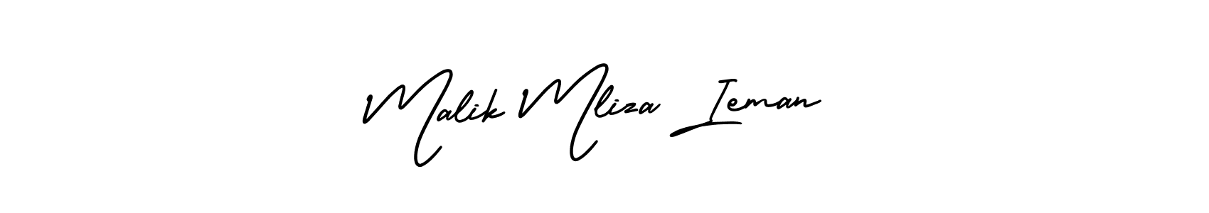 You should practise on your own different ways (AmerikaSignatureDemo-Regular) to write your name (Malik Mliza Ieman) in signature. don't let someone else do it for you. Malik Mliza Ieman signature style 3 images and pictures png