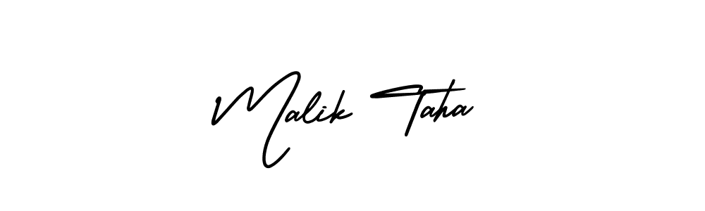 The best way (AmerikaSignatureDemo-Regular) to make a short signature is to pick only two or three words in your name. The name Malik Taha include a total of six letters. For converting this name. Malik Taha signature style 3 images and pictures png