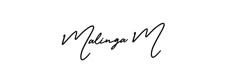 Malinga M stylish signature style. Best Handwritten Sign (AmerikaSignatureDemo-Regular) for my name. Handwritten Signature Collection Ideas for my name Malinga M. Malinga M signature style 3 images and pictures png