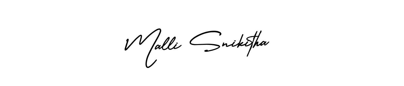 This is the best signature style for the Malli Snikitha name. Also you like these signature font (AmerikaSignatureDemo-Regular). Mix name signature. Malli Snikitha signature style 3 images and pictures png