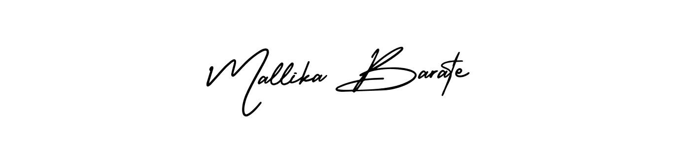 You should practise on your own different ways (AmerikaSignatureDemo-Regular) to write your name (Mallika Barate) in signature. don't let someone else do it for you. Mallika Barate signature style 3 images and pictures png