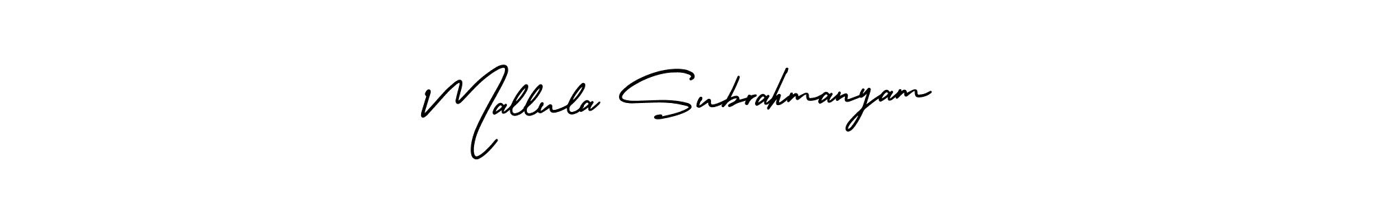 The best way (AmerikaSignatureDemo-Regular) to make a short signature is to pick only two or three words in your name. The name Mallula Subrahmanyam include a total of six letters. For converting this name. Mallula Subrahmanyam signature style 3 images and pictures png