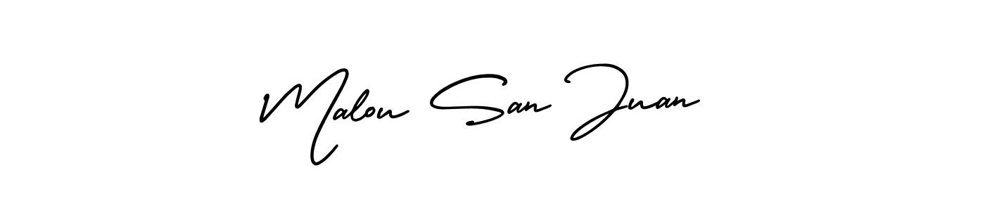 Malou San Juan stylish signature style. Best Handwritten Sign (AmerikaSignatureDemo-Regular) for my name. Handwritten Signature Collection Ideas for my name Malou San Juan. Malou San Juan signature style 3 images and pictures png