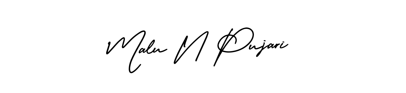 The best way (AmerikaSignatureDemo-Regular) to make a short signature is to pick only two or three words in your name. The name Malu N Pujari include a total of six letters. For converting this name. Malu N Pujari signature style 3 images and pictures png