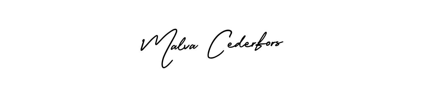 The best way (AmerikaSignatureDemo-Regular) to make a short signature is to pick only two or three words in your name. The name Malva Cederfors include a total of six letters. For converting this name. Malva Cederfors signature style 3 images and pictures png