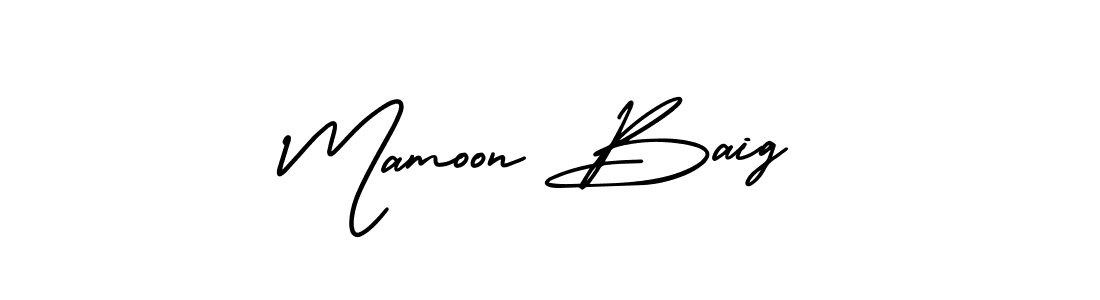 The best way (AmerikaSignatureDemo-Regular) to make a short signature is to pick only two or three words in your name. The name Mamoon Baig include a total of six letters. For converting this name. Mamoon Baig signature style 3 images and pictures png