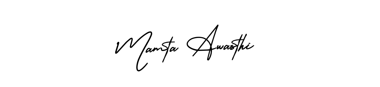 You should practise on your own different ways (AmerikaSignatureDemo-Regular) to write your name (Mamta Awasthi) in signature. don't let someone else do it for you. Mamta Awasthi signature style 3 images and pictures png