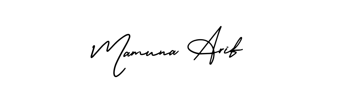 The best way (AmerikaSignatureDemo-Regular) to make a short signature is to pick only two or three words in your name. The name Mamuna Arif include a total of six letters. For converting this name. Mamuna Arif signature style 3 images and pictures png