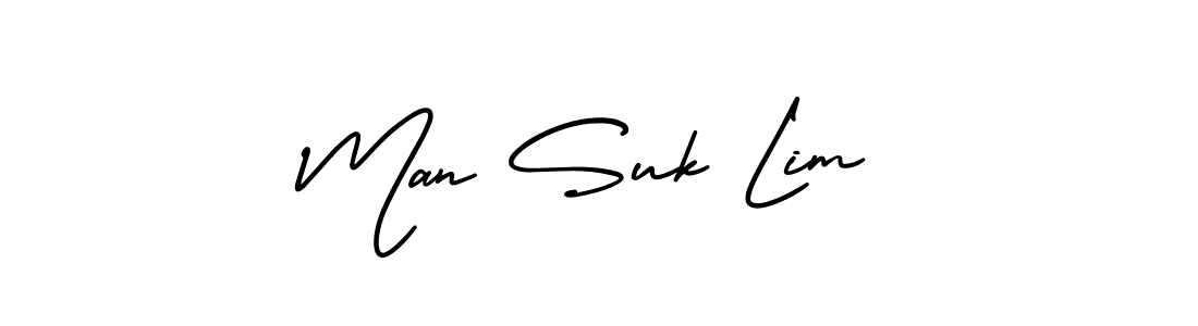 The best way (AmerikaSignatureDemo-Regular) to make a short signature is to pick only two or three words in your name. The name Man Suk Lim include a total of six letters. For converting this name. Man Suk Lim signature style 3 images and pictures png