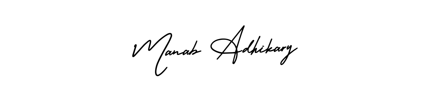 The best way (AmerikaSignatureDemo-Regular) to make a short signature is to pick only two or three words in your name. The name Manab Adhikary include a total of six letters. For converting this name. Manab Adhikary signature style 3 images and pictures png