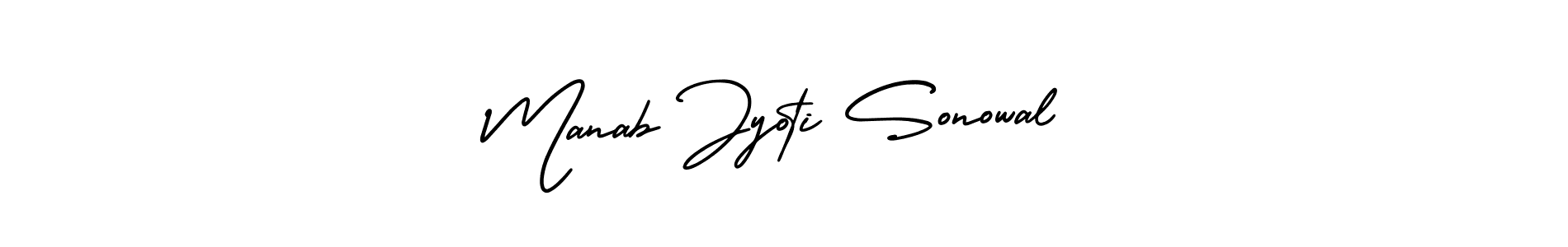 The best way (AmerikaSignatureDemo-Regular) to make a short signature is to pick only two or three words in your name. The name Manab Jyoti Sonowal include a total of six letters. For converting this name. Manab Jyoti Sonowal signature style 3 images and pictures png