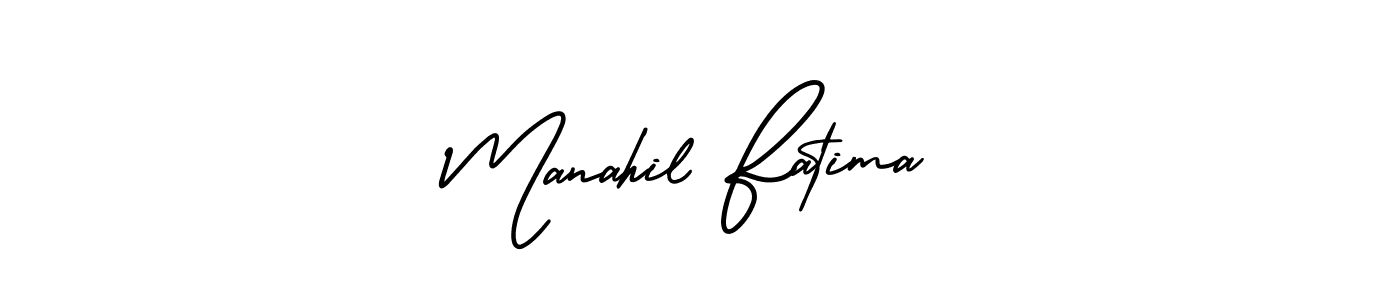 You should practise on your own different ways (AmerikaSignatureDemo-Regular) to write your name (Manahil Fatima) in signature. don't let someone else do it for you. Manahil Fatima signature style 3 images and pictures png