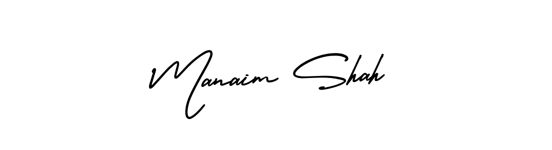 This is the best signature style for the Manaim Shah name. Also you like these signature font (AmerikaSignatureDemo-Regular). Mix name signature. Manaim Shah signature style 3 images and pictures png