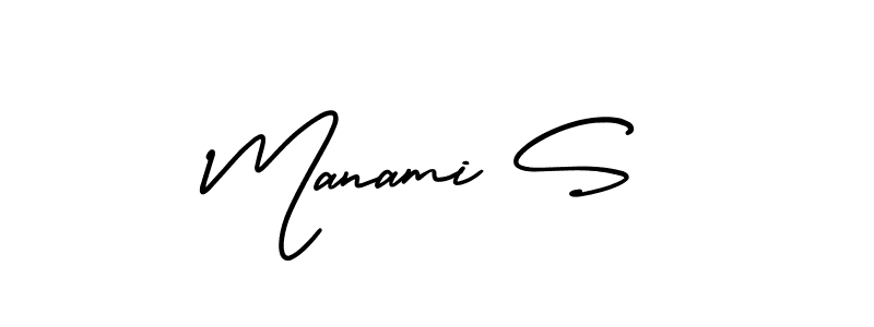 Manami S stylish signature style. Best Handwritten Sign (AmerikaSignatureDemo-Regular) for my name. Handwritten Signature Collection Ideas for my name Manami S. Manami S signature style 3 images and pictures png